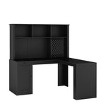 ZUN L Shaped Desk with Charger,Computer Desk with Drawers,Bookshelf & Hutchwith LED Light,Modern Corner 66670798