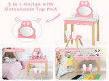 Kids Rabbit Vanity Table Set with Removable Shatter-Proof Mirror, Pink & White Makeup Desk with 69012468