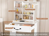 Modern Mini Dressing Table with LED-lit Mirror & Hidden Storage,Includes Padded Stool,Adjustable 17689128