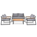 ZUN 4 Piece Outdoor Patio Lounge Conversation Set, Metal Frame with Acacia Wood Armrest & Tabletop 48002606