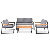 ZUN 4 Piece Outdoor Patio Lounge Conversation Set, Metal Frame with Acacia Wood Armrest & Tabletop 48002606