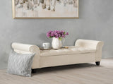 lvory Fabric Storage Bench with Rolled Arms, 38" Seat Width, Black Legs, Button Fabric Design, N770P372389A
