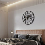 ZUN 36 Inch Large Black Metal Wall Clock, Modern Silent World Map Wall Clock with Gold Pointers, W1445P249307