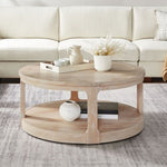 ZUN 40inch Large Curved 2 Tier Traditional Round Circle Wooden Center Coffee Table,Rounded Table with W2582P202644