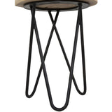 ZUN 12" Acacia Wood End/Side Table, Living Room Accent Stool, Iron Hairpin Legs, Home Décor, Brown/Black B011P198366