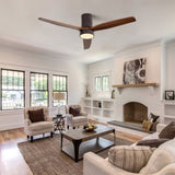 52 Inch Flush Mount Ceiling Fan with LED Light and Remote Control Solid Wood Blades W882P244710