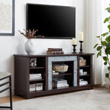 ZUN TV Media Stand with with Faux Stacked Stone Surround, Modern Entertainment Console with Open Storage W1758P187684