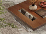 35.43" Square Walnut Coffee Table with Thickened Tabletop, Saddle Leather-Wrapped Edge and Polished W5909P583165