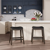 24" Counter Height Saddle Stool, Weathered Gray Finish, Black Leather Seat B046109806