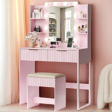 Pink particleboard with a melamine finish, a 2-drawer, 4-shelf dressing table set with 10 three-tone 83538535