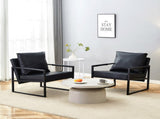 Set of 1 Classic Black PU Leather and Metal Frame Sofa -Ergonomically designed, a perfect blend of W3875P378628