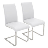 Foster Contemporary Dining Chair in Stainless Steel and White Faux Leather by LumiSource - Set of 2 B202P223520