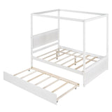 Wood Canopy Bed with Trundle Bed ,Full Size Canopy Platform bed With Support Slats .No Box Spring WF291343AAK