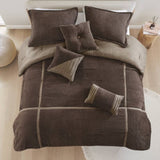 7 Piece Micro Corduroy Comforter Set Brown Queen B035P266664