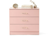 3-Drawer Chest with Faux Rose Gold Handles Drawer Dresser 22.05*12.99*25.98in Pink 03954051