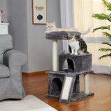 ZUN Modern Small Cat Tree Cat Tower With Double Condos Spacious Perch Sisal Scratching Posts,Climbing 72633597