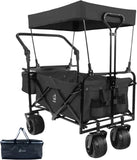 ZUN Collapsible Wagon Heavy Duty Folding Wagon Cart with Removable Canopy, 4" Wide Large All Terrain 65812025
