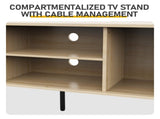 Oak Color Embossed Particle Board TV Stand, Oval Tabletop 1473558cm, Modern Entertainment Center 31438079