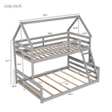 Twin over Full House Bunk Bed with Built-in Ladder,Gray WF287558AAE