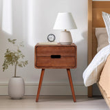 Wood Nightstand End Side Table with Drawer & Solid Wood Legs for Living Room, Bedroom 55985215