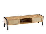 54.33" Rattan TV cabinet with variable color light strip, double sliding doors for storage, W1265121746