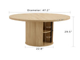 47.2-inch round wooden-style dining table with double-layer storage design and Roman column shape 48313639