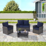 ZUN 4 Pieces Outdoor Patio Furniture Sets Garden Rattan Chair Wicker Set, Poolside Lawn Chairs with W874P146983