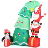 ZUN 6 FT Lighted Christmas Inflatable Decoration, Inflatable Christmas Tree with Elf and Santa Claus, 17342073