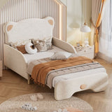 Twin XL Size Upholstered Stretchable Vaulted Sofa Bed, Bear Shaped Headboard, Beige N709P182128A