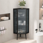 ZUN 22.25'' Floor Coner Cabinet,Three Tiers with Tempered Glass Doors and Storage Shelves for Bathroom, W757P180792