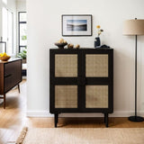 4-Doors Rattan Mesh Storage Cabinet, Sideboard with Eight Storage Spaces, for Entryway, Living Room, W757P198555