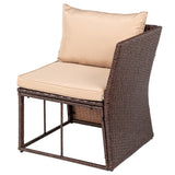 ZUN 8-Piece Set Outdoor Rattan Dining Table And Chair Brown Wood Grain Rattan Khaki Cushion Plastic Wood 17128185