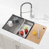 Kitchen Sink 33"x19" Multifunctional undermount Flying Rain Waterfall S304 Stainless Steel Handmade 18198339