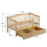 Vertical Fence Wood Painted Pine Toddler Bed with Bottom Drawer and Side Car Bed 01077775
