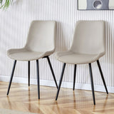 ZUN Light gray artificial leather backrest dining chair, black metal legs, curved widened W1151124311