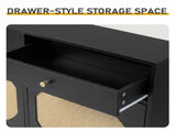 Rattan shoe cabinet with 2 drawers and 4 flip-tops, made of particleboard, 105*24*110cm, black 05339909