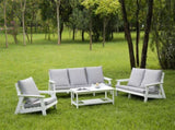 ZUN HIPS Loveseat with Cushion, Wood Grain Outdoor Garden Sofa,White/Grey W1209114906