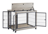 Furniture Style Dog Crate Side Table on Wheels with Double Doors and Lift Top.Grey,38.58''w x W116291737