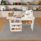4-in-1 Folding Sewing Table with Lockable Wheels Multi-Functional Craft Station, End Table, W2700P311798