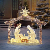 6ft Brown Roof 190LED Lights Nativity Scene Garden Jesus Decoration 09152925