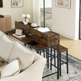 59 inch bar table, dining table, sofa table with power socket and LED light, 3 saddle stools, W2972P313231