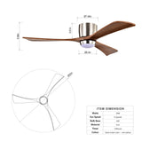 52" Ceiling Fan with Lights Remote Control,Quiet DC Motor 3 Wood Blade Ceiling Fans 6 Speed W1592P278238