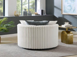 Malna Plush Wide Wale Corduroy Upholstered Barrel Accent Chair with Wheels, Off-white T2574P221268
