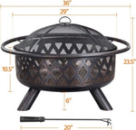 ZUN Fire Pit 36in Outdoor Wood Pits Wood Large Fire Bowl for Outside BBQ Bonfire Patio with W2837P197807