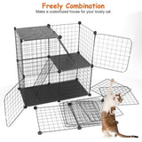 ZUN Cat Cage DIY Indoor Pet Home Small Animal House Detachable Playpen with 3 Doors 3 Tiers for Kitten 93791936