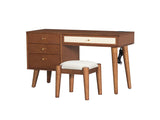39" Retro Bohemian Style Wooden Makeup Vanity Set with Charging Plug&USB Port and Stool, Dressing N733P180011D