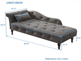 Aijia 60.6" Velvet Chaise Lounge Buttons Tufted Nailhead Trimmed Solid Wood Legs with 1 Pillow,Grey W111740810