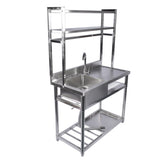 39.4in Stainless Steel Utility Sink Set, Single Bowl Commercial Sink w/ Shelves Single Bowl Sink for 91301593