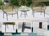 3-Piece Patio Set, 2 Acapulco Chairs Tempered Glass Table, PE Rope Powder-Coated Steel Frame 15680874