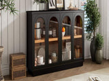 TREXM 4-Door Large Storage Buffet Cabinet with Glass Doors, Arched Cabinet with Adjustable Shelves N715P247544B